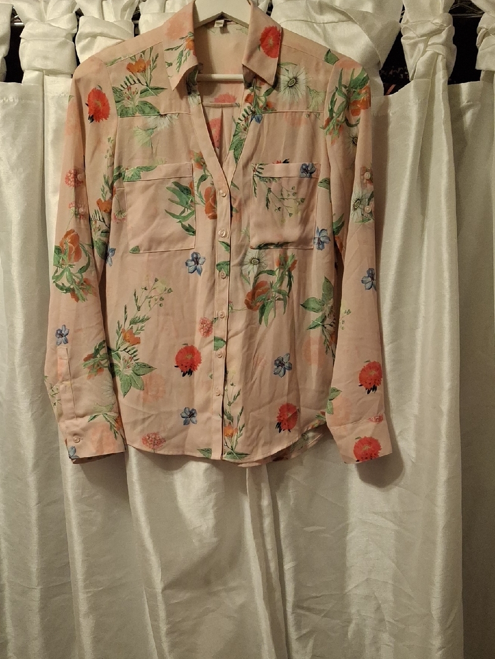 Express Peach Floral Portofino Shirt